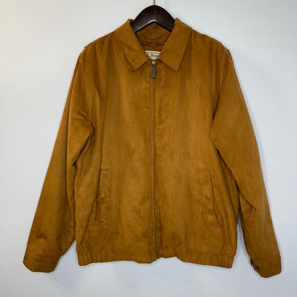 L.L Bean VGT Faux Suede Bomber Jacket Flannel Lined Thinsulate Mens L Tall Tan